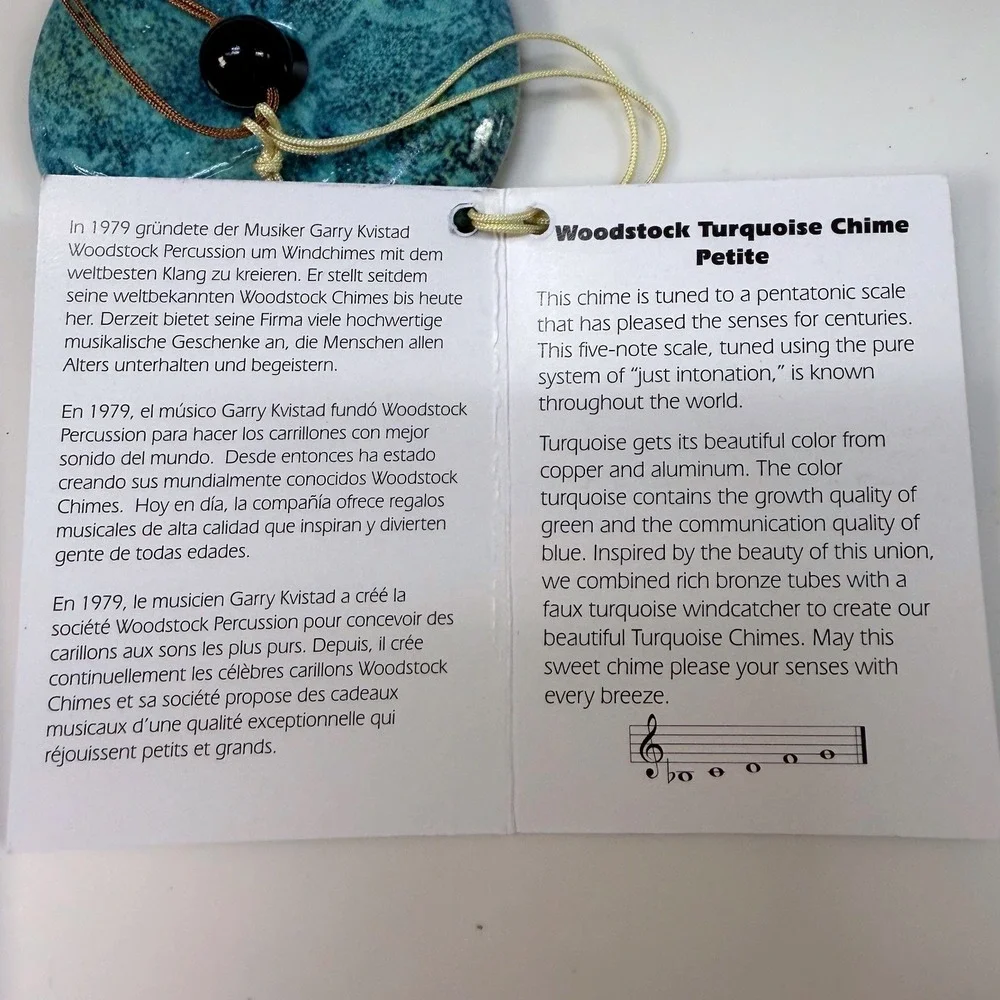 Woodstock Turquoise Chime Petite Bronze Tubes Wood Top Wind Chime WTBRN NEW